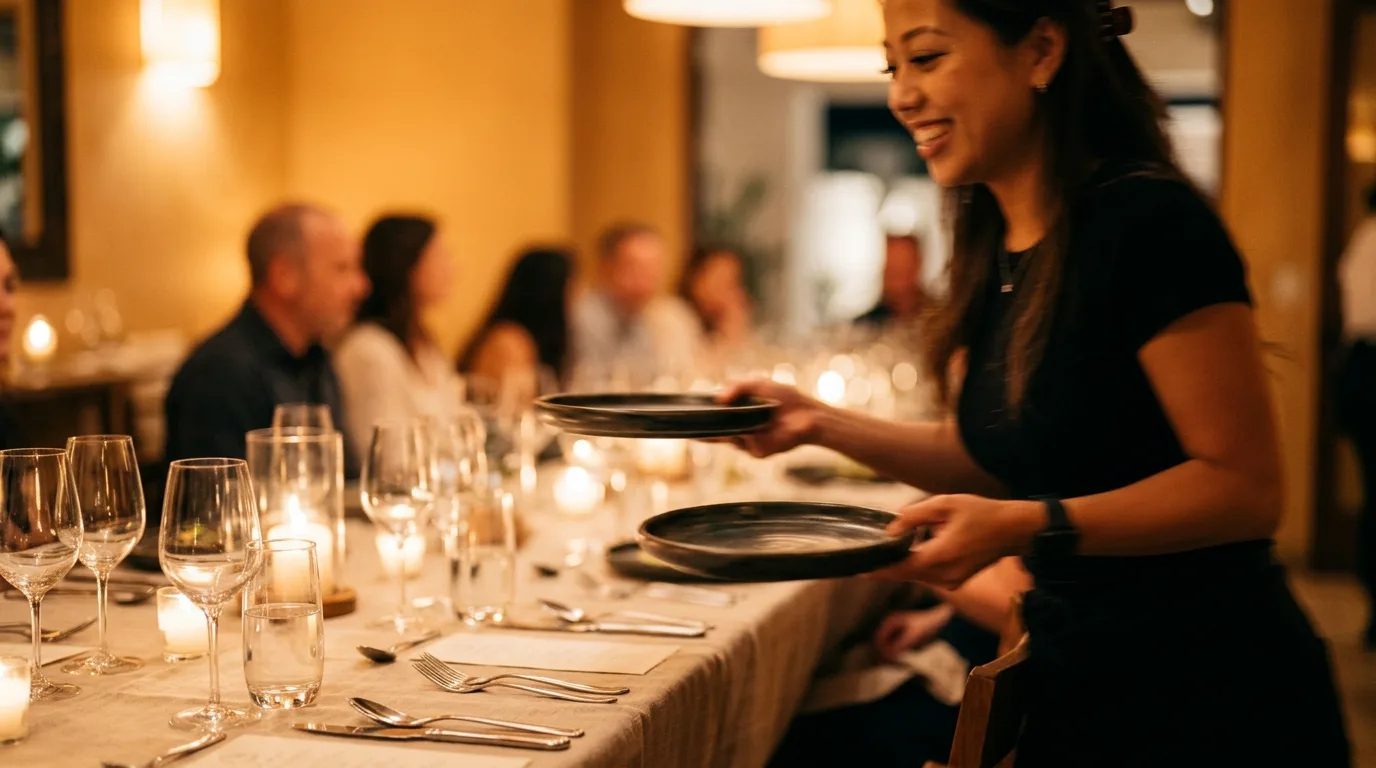 Scène de souper privé fusion asiatique à domicile — ambiance intime