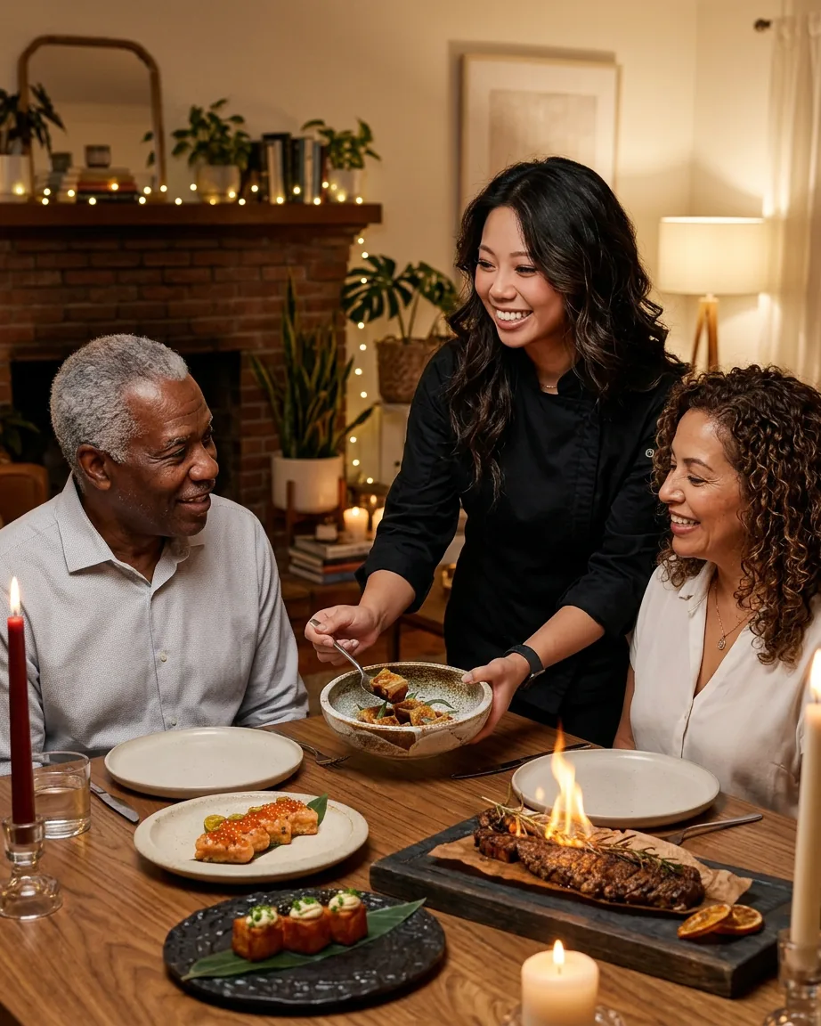 Chef Elie servant un repas gastronomique à domicile à Montréal