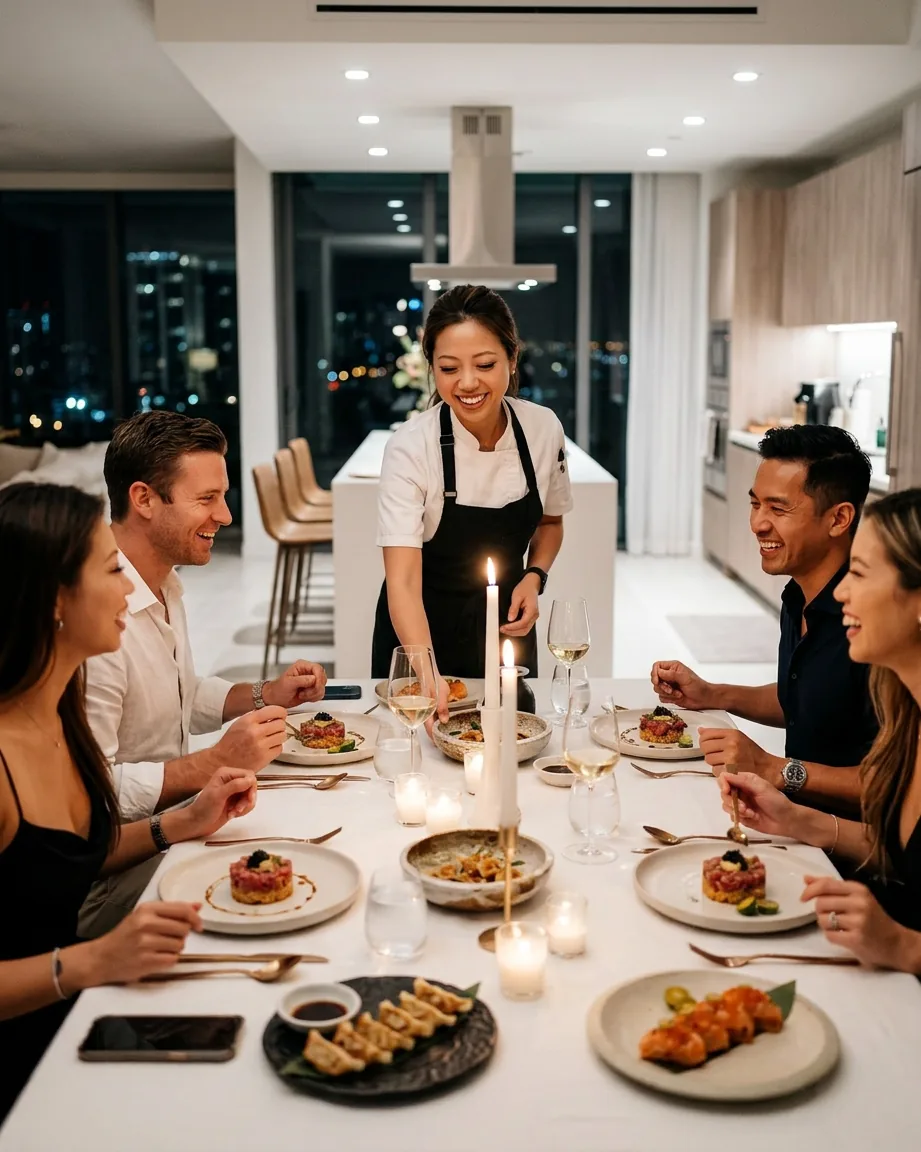 Chef Elie lors d'un souper corporatif privé à domicile à Montréal