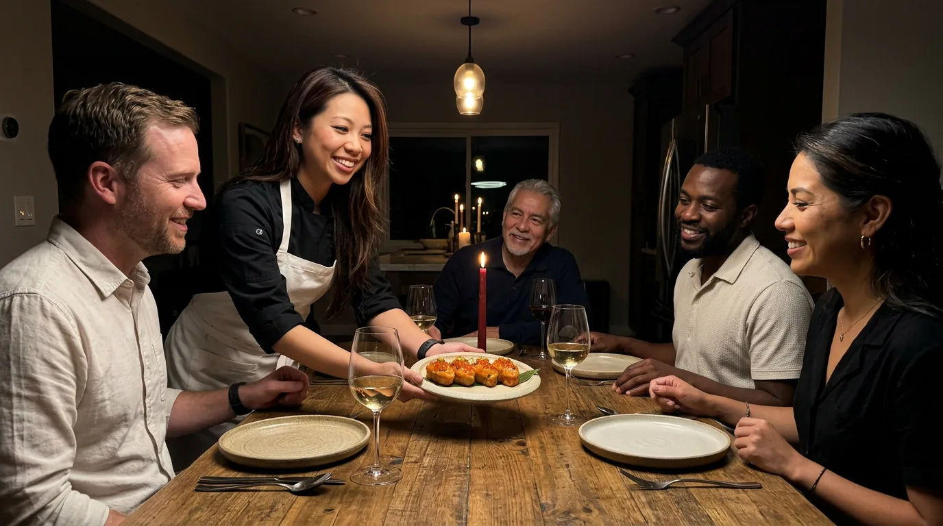 Chef Elie servant un souper entre amis à domicile à Montréal
